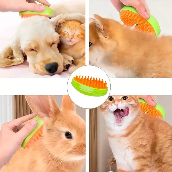 Cepillo Vaporizador 3 en 1 para Mascotas – Elimina Pelo, Desenreda y Higieniza con Vapor