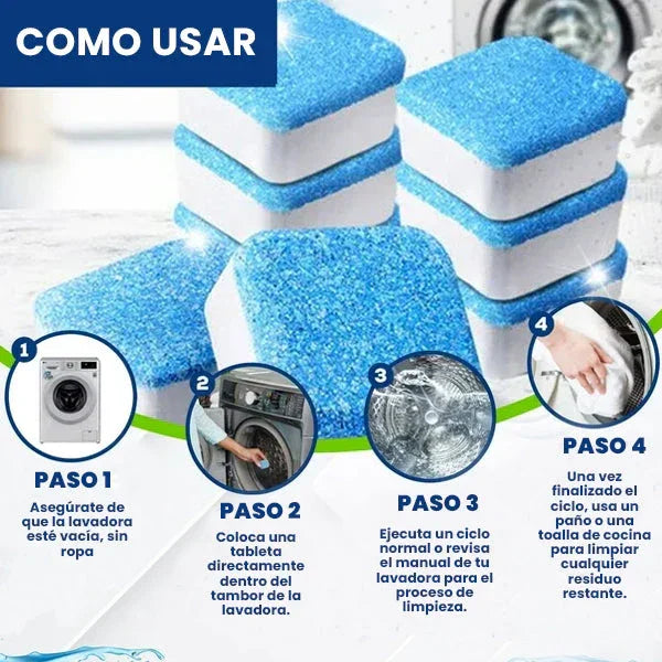 Pack de 12 pastillas para limpieza profunda de la lavadora