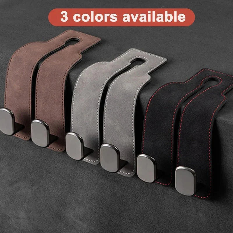 GANCHOS DOBLES PREMIUM PARA REPOSACABEZAS DE COCHE – PAQUETE DE 2