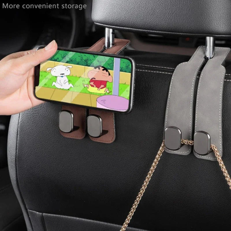 GANCHOS DOBLES PREMIUM PARA REPOSACABEZAS DE COCHE – PAQUETE DE 2