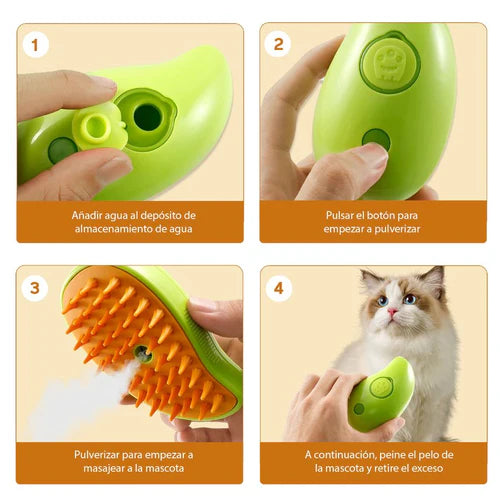 Cepillo Vaporizador 3 en 1 para Mascotas – Elimina Pelo, Desenreda y Higieniza con Vapor