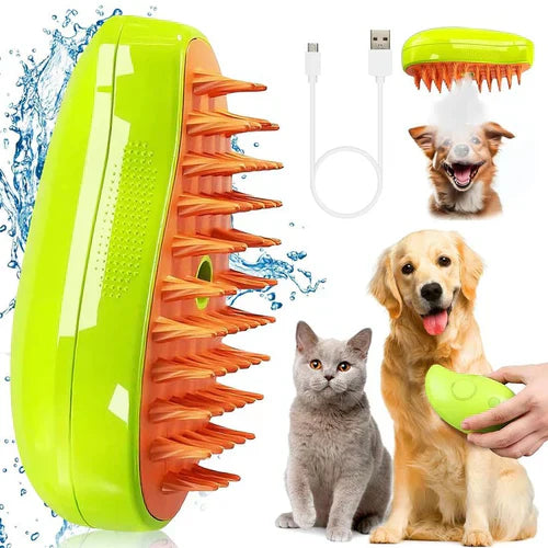 Cepillo Vaporizador 3 en 1 para Mascotas – Elimina Pelo, Desenreda y Higieniza con Vapor