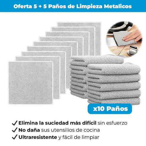 Paños de limpieza multiuso con malla metálica — Oferta: compra 5 y llévate 10