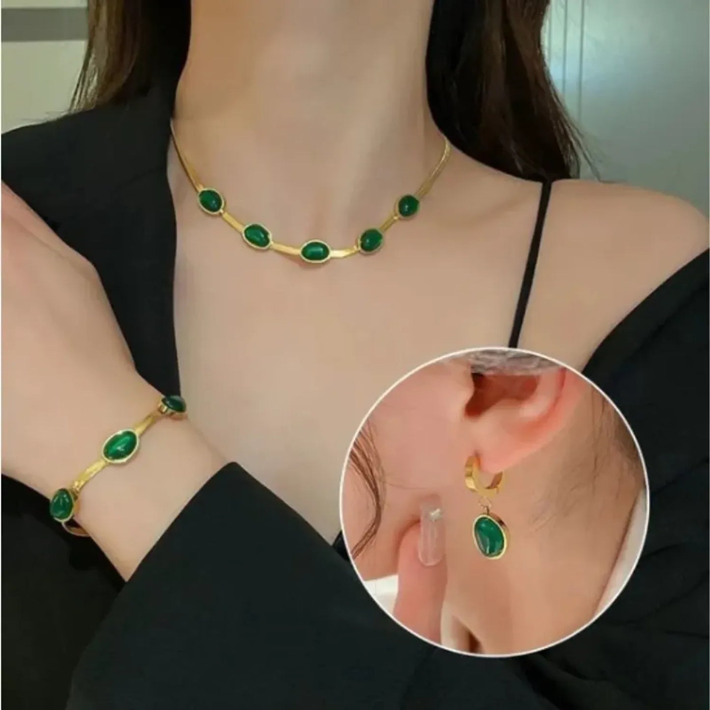 Juego De Joyas de Esmeralda 3 Piezas