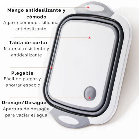 Tabla Plegable Multifuncional 3 en 1 para Picar, Lavar y Escurrir